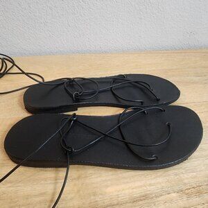 Maria Farro Sandals Womens Size 6 Black Real Leather Lace Up Handmade Greece